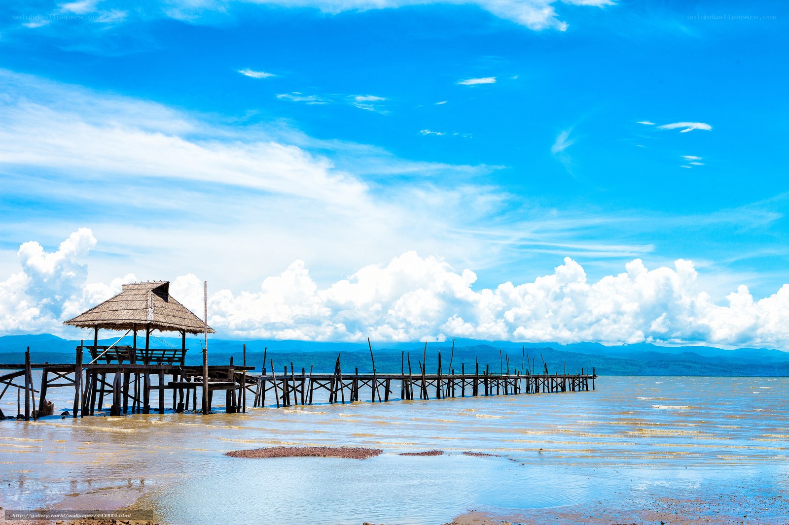 Wooden pier with thatched hut