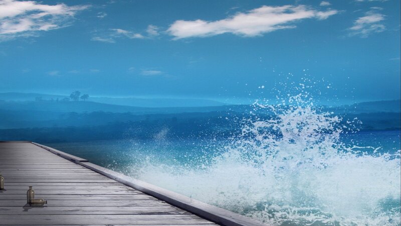 Wooden Pier with Waves — Blue, Dramatic, Afternoon
