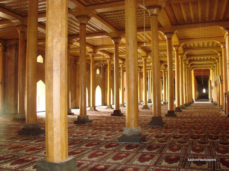 wooden pillars in a mosque