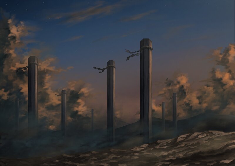 Wooden Pillars in Mist