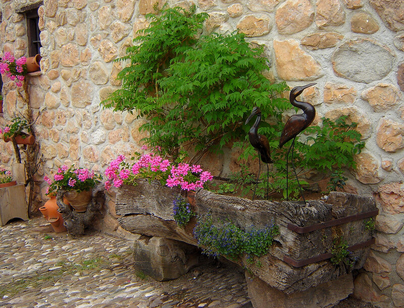 Wooden Planter with Flowers