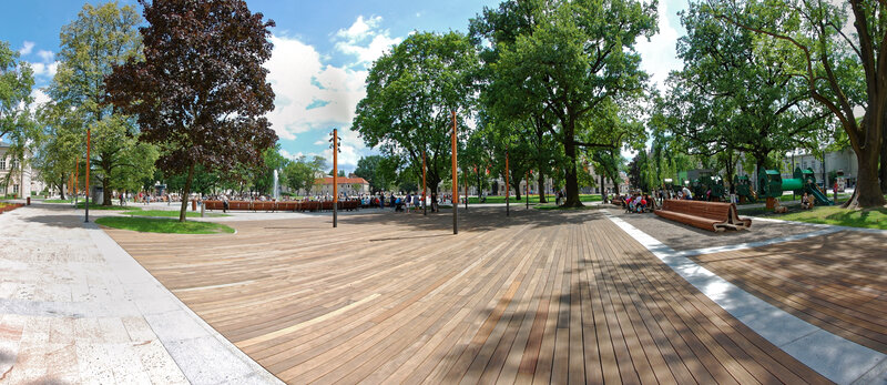 Wooden Plaza with Trees