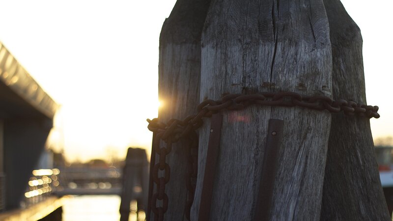 Wooden Post with Chain — Brown, Serene, Sunset