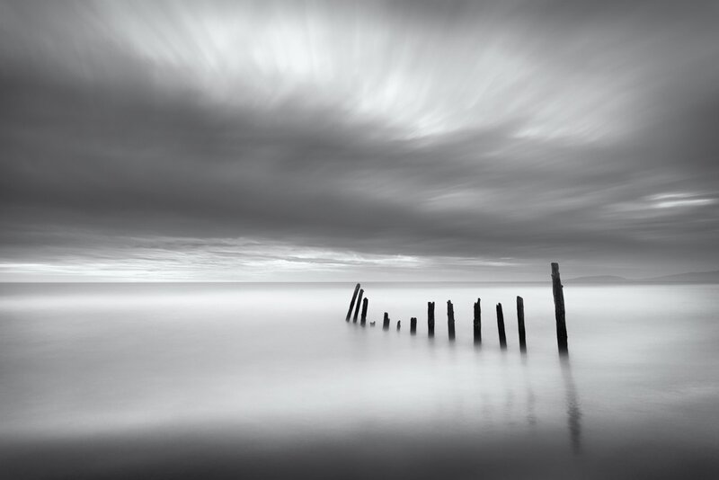 Wooden Posts in Water — Black, Serene