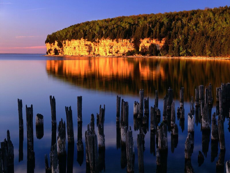 Wooden Posts in Water — Blue, Serene