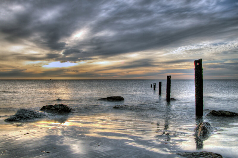 Wooden Posts in Water — Gray