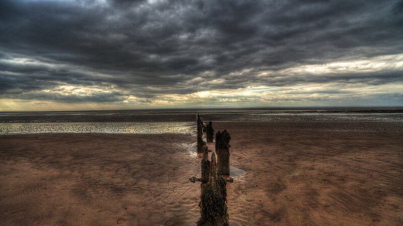 Wooden Posts on Beach — Gray, Dramatic