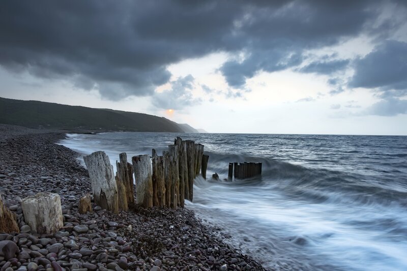 Wooden Posts on Pebble Beach — Gray