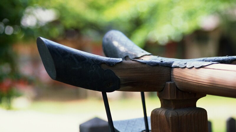 wooden railing with metal accents