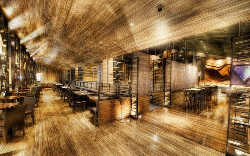 Wooden Restaurant Interior — Brown, Warm