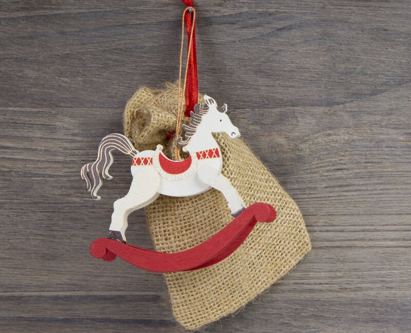 Wooden Rocking Horse Ornament — White