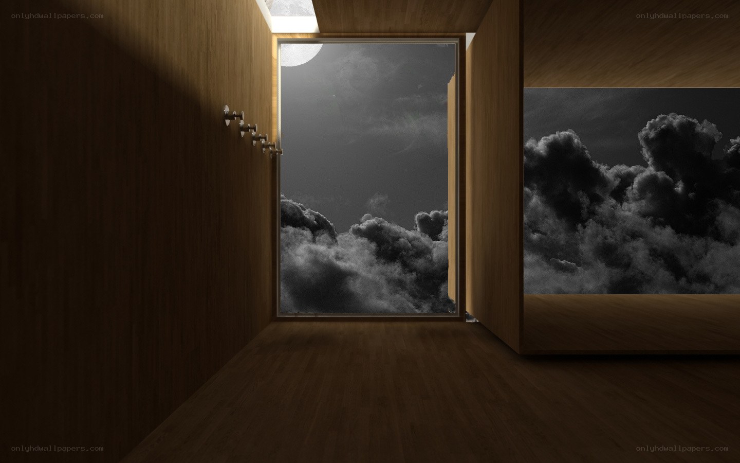 wooden room with cloudy sky view