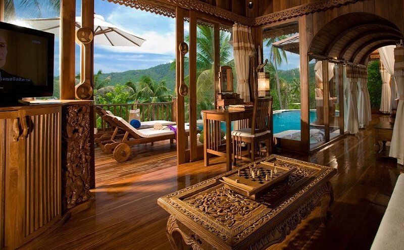 Wooden Room with Pool View