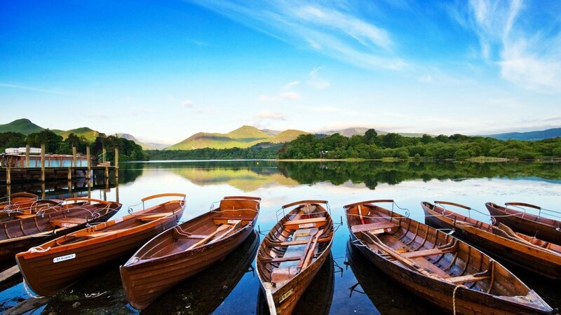 Wooden Rowboats on Lake