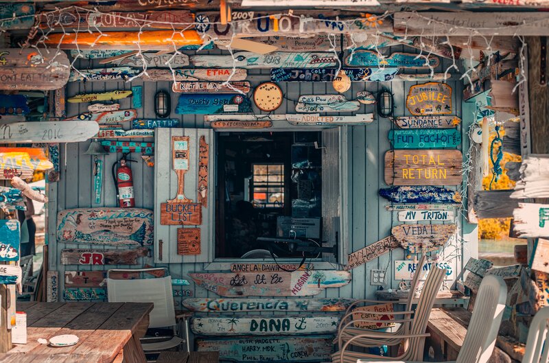 Wooden Shack with Signs