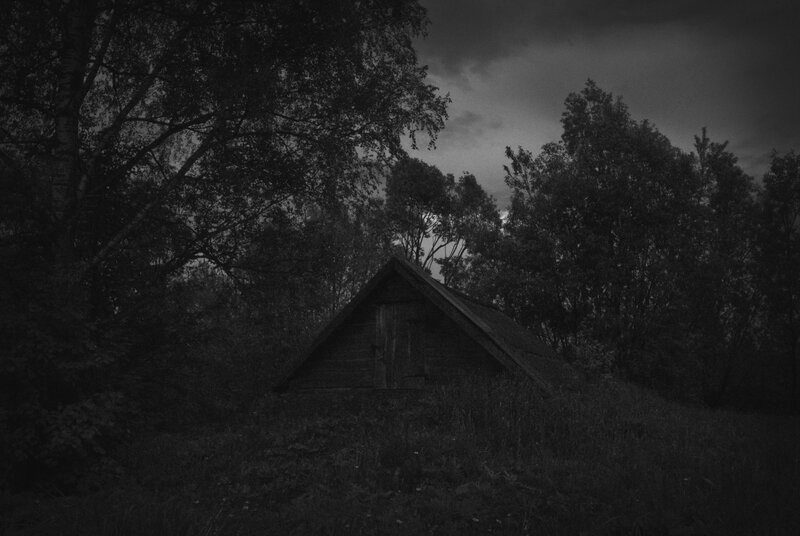 Wooden Shed in Forest — Black