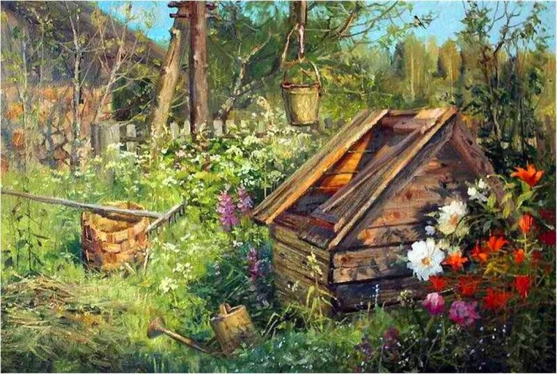 Wooden Shed in Garden — Green