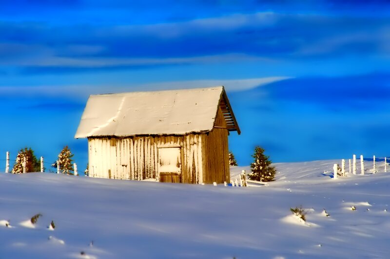 Wooden Shed in Snow