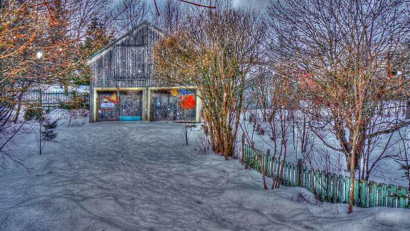 Wooden Shed in Snow — White