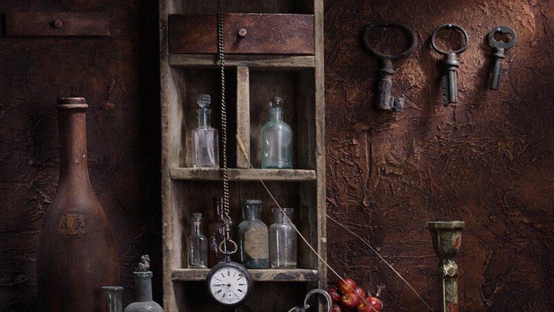 Wooden Shelf with Bottles