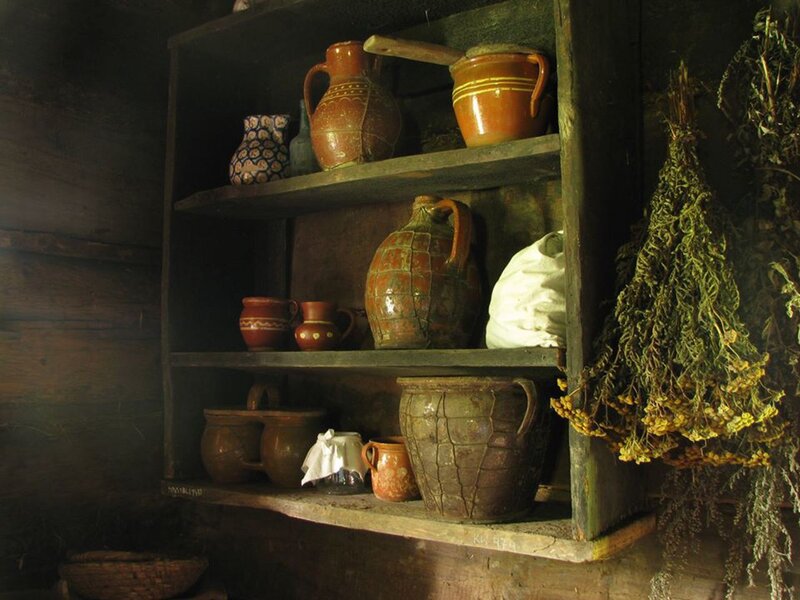 Wooden Shelf with Pottery