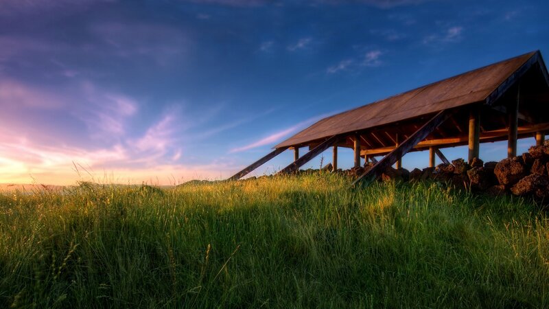 Wooden Shelter on Hill — Photograph