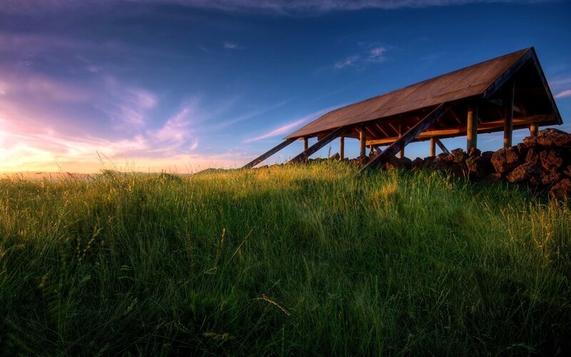 Wooden Shelter on Hill — Rocks
