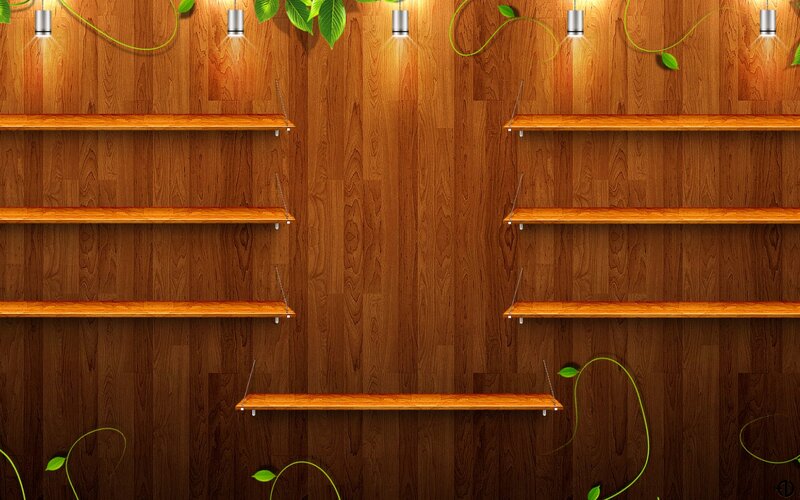 Wooden Shelves on Wall — Brown