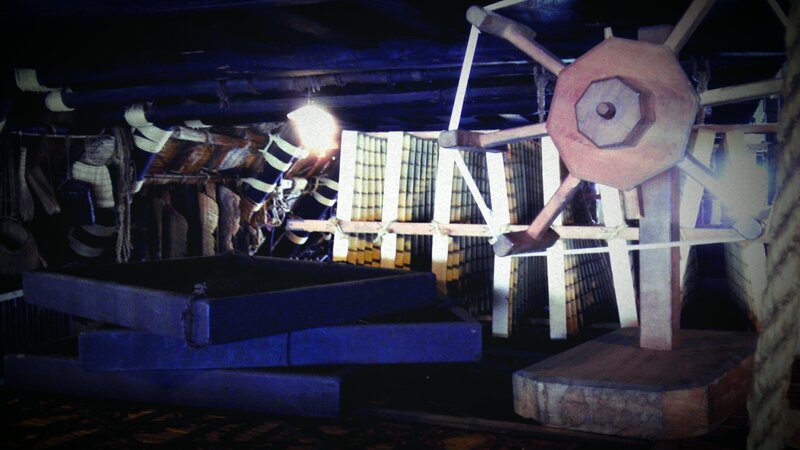 wooden ship model interior