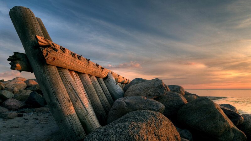 Wooden Shipwreck on Rocks
