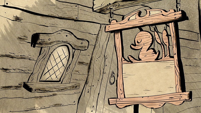 wooden sign with duck carving
