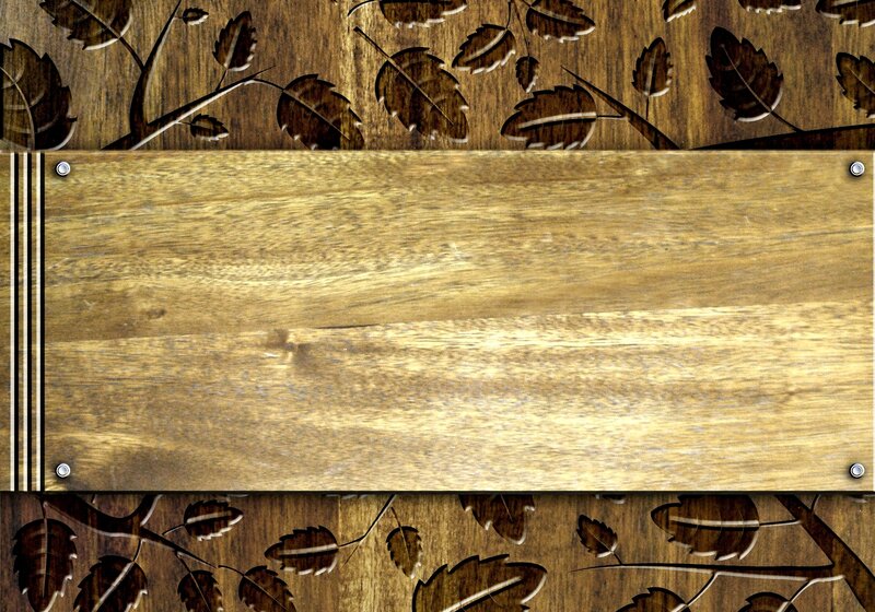 Wooden Sign with Leaf Carvings