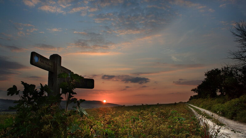Wooden Signpost at Sunset — Orange