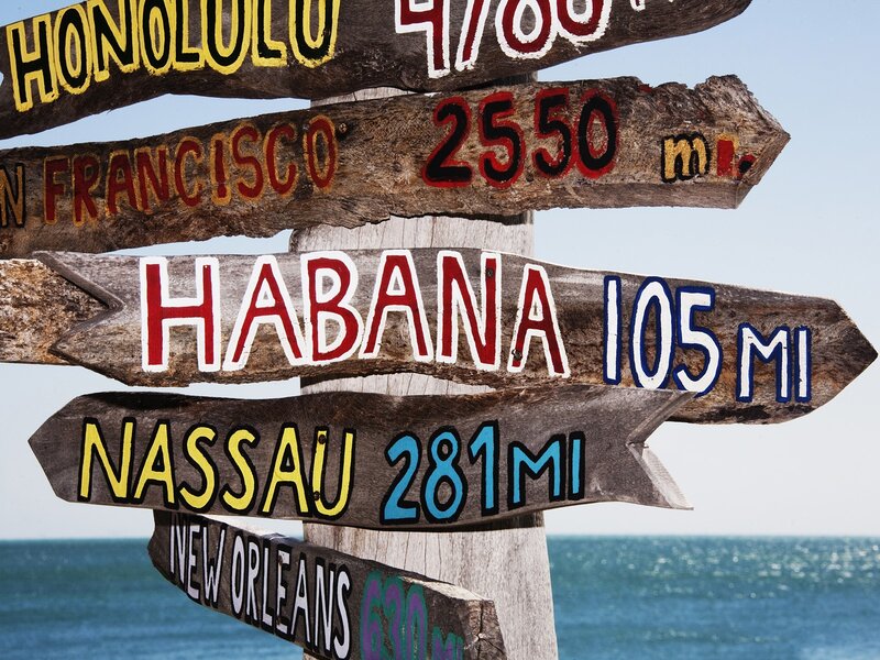 Wooden signpost with city distances