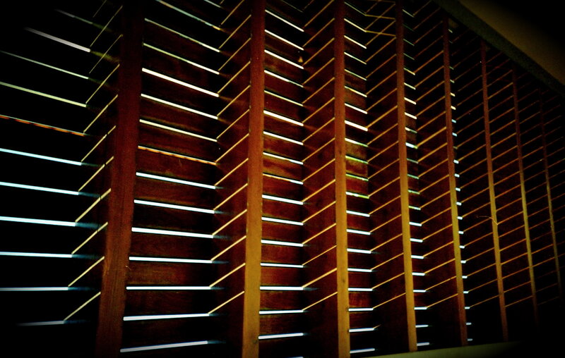 Wooden slats with light patterns