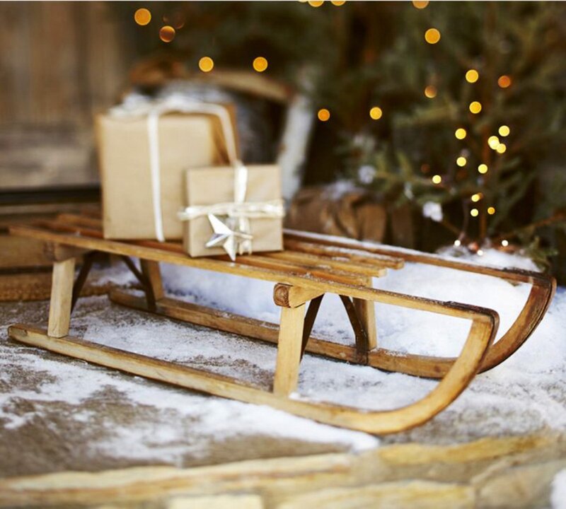 Wooden Sled with Gifts — Brown