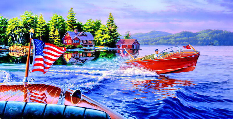 Wooden Speedboats on Lake