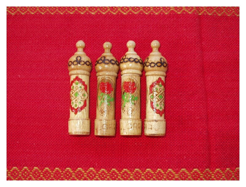 Wooden Spindles with Painted Designs
