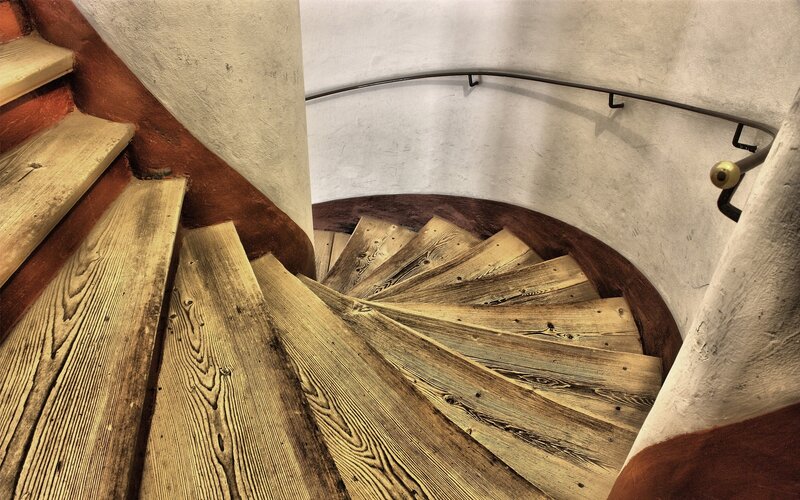 Wooden Spiral Staircase — Brown, Dramatic
