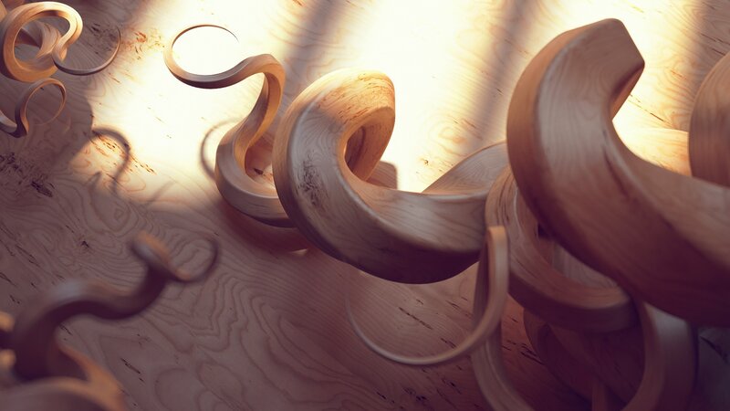 wooden spirals on a plank
