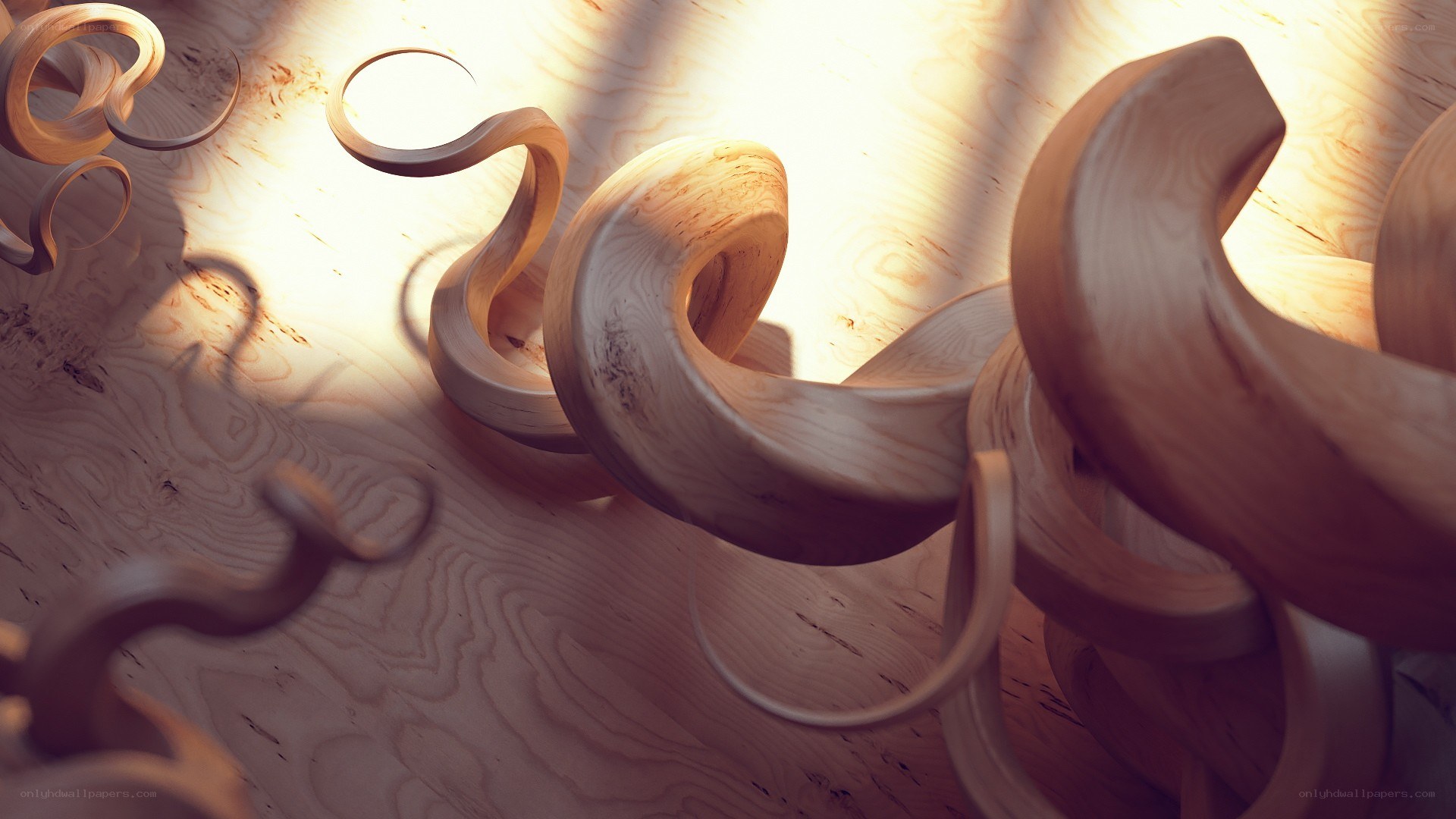 wooden spirals on a plank