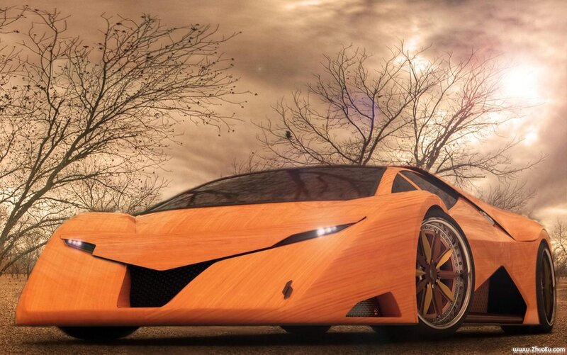 Wooden Sports Car — Orange