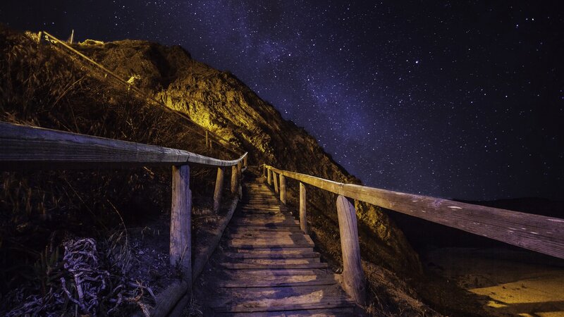 Wooden Staircase at Night
