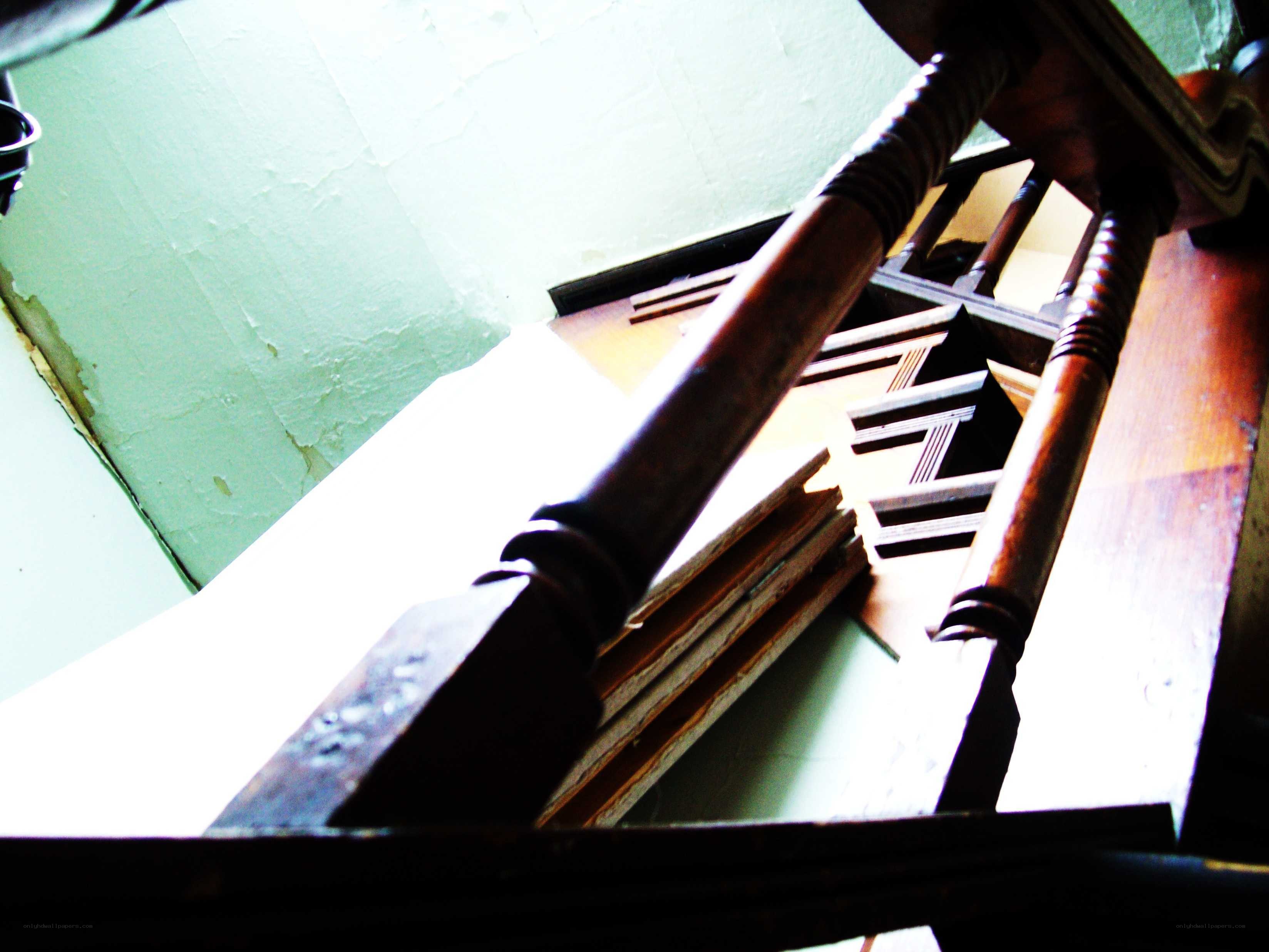 Wooden staircase from below