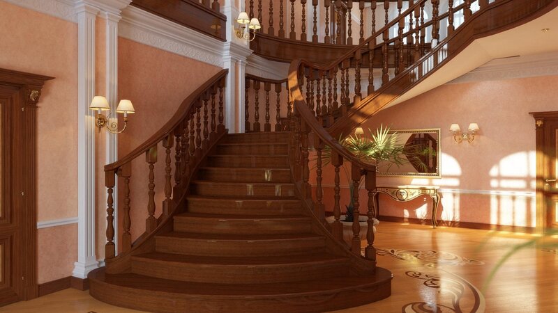 Wooden Staircase Interior — Brown, Luxurious