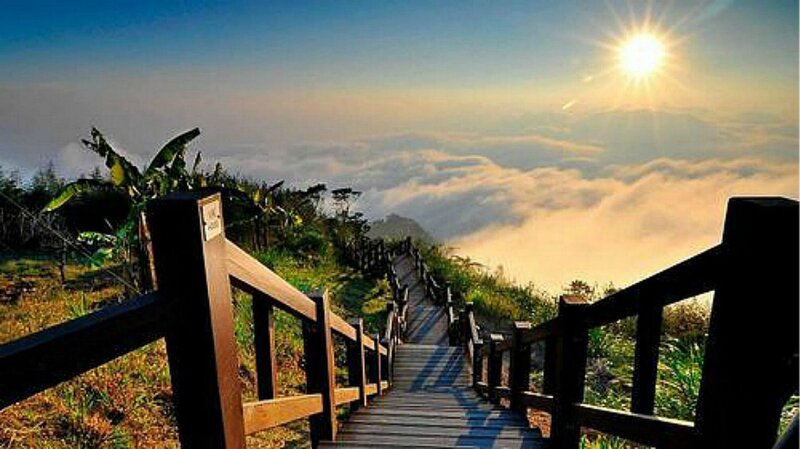 Wooden Staircase on Mountain