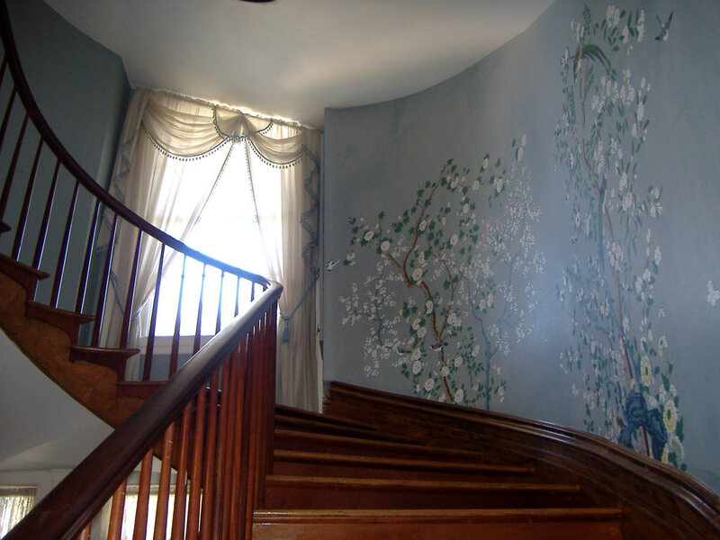 Wooden Staircase with Mural