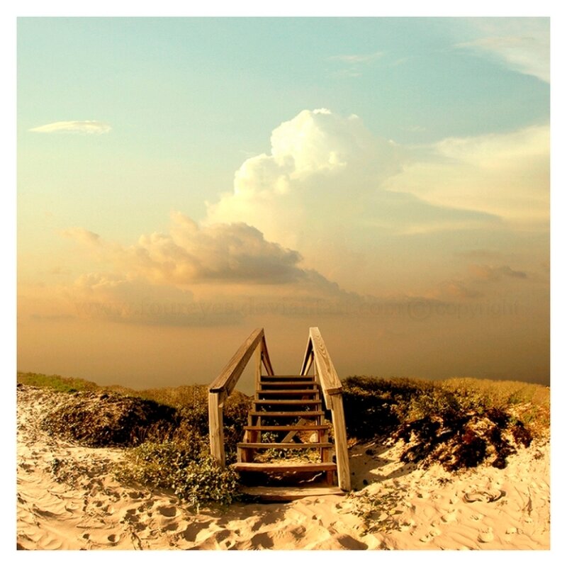 Wooden Stairs on Beach — Beige