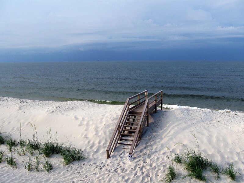 Wooden Stairs on Beach — White