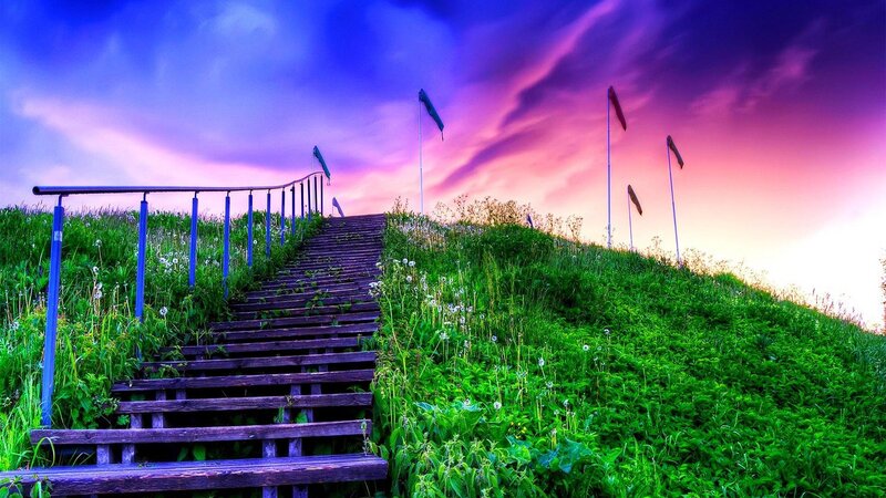 Wooden Stairs on Hill — Green, Dramatic